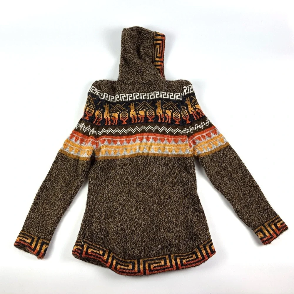 Artesano‎ Couture Zip Up Sweater Hoodie Kids Sz S/M Brown Orange Yellow Alpaca